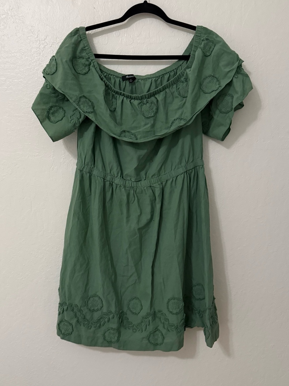 Madewell Green Off-Shoulder Embroidered Dress Size 12